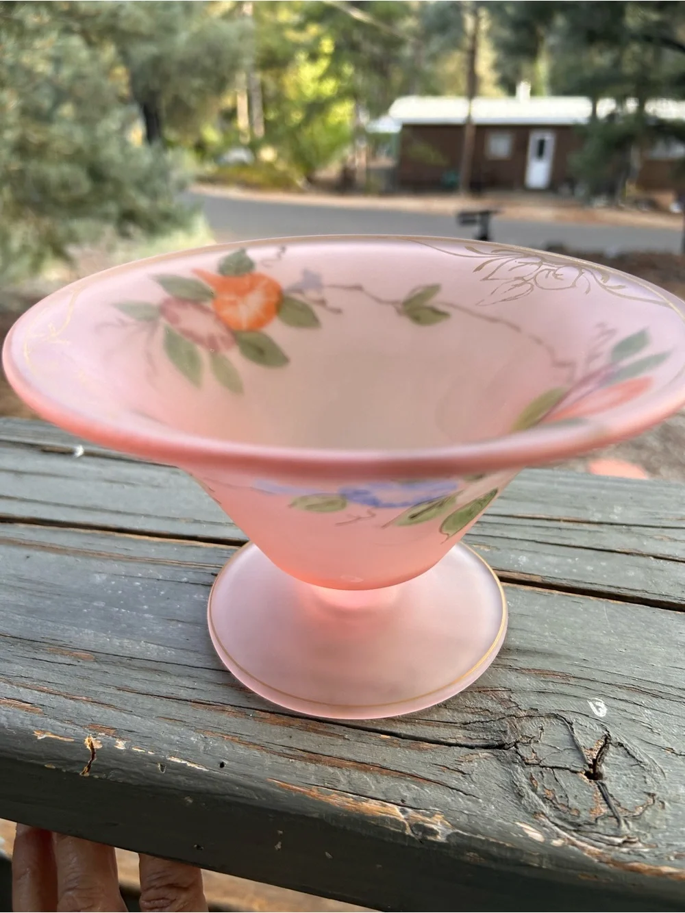 Vintage Pink satin glass mayonnaise bowl 1920-50